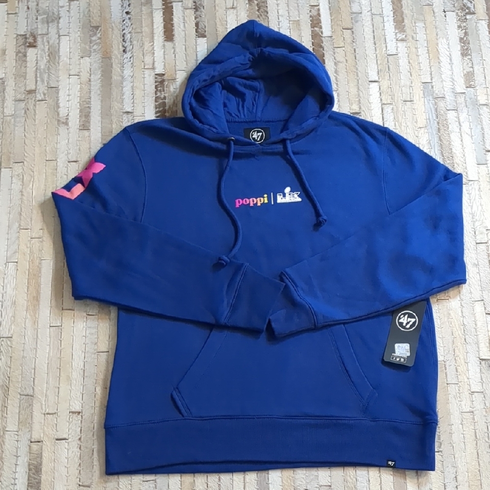 Poppi '47 Brand Super Bowl 60 LX Blue Hooded Sweatshirt NWT